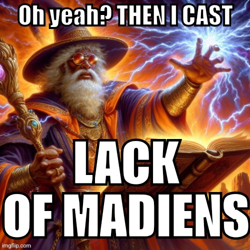 THEN I CAST | LACK OF MADIENS | image tagged in then i cast | made w/ Imgflip meme maker