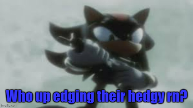 Not I | Who up edging their hedgy rn? | image tagged in shadow the hedgehog with a gun | made w/ Imgflip meme maker