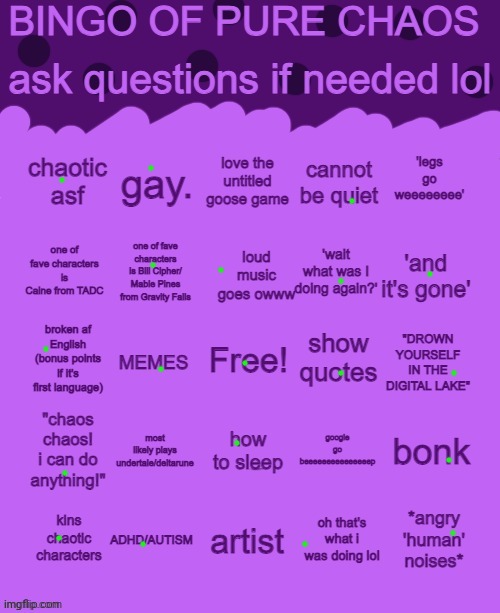 Bingo of pure chaos | image tagged in bingo of pure chaos | made w/ Imgflip meme maker