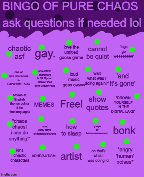 oop- | image tagged in bingo of pure chaos | made w/ Imgflip meme maker