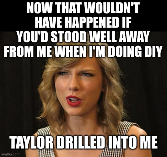 Taylor Swiftie | NOW THAT WOULDN'T HAVE HAPPENED IF YOU'D STOOD WELL AWAY FROM ME WHEN I'M DOING DIY TAYLOR DRILLED INTO ME | image tagged in taylor swiftie | made w/ Imgflip meme maker