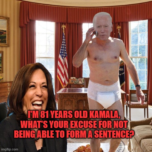 What's your excuse Kamala? | I'M 81 YEARS OLD KAMALA, WHAT'S YOUR EXCUSE FOR NOT BEING ABLE TO FORM A SENTENCE? | image tagged in joe and kamalatoe,creepy joe biden,angry old man,10 percent for the big guy | made w/ Imgflip meme maker