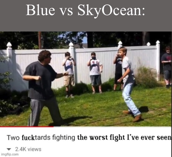 Context: Blue thinks ADHD is fake, and SkyOcean has piss fetish | Blue vs SkyOcean: | image tagged in two fucktards fighting the worst fight i've ever seen | made w/ Imgflip meme maker