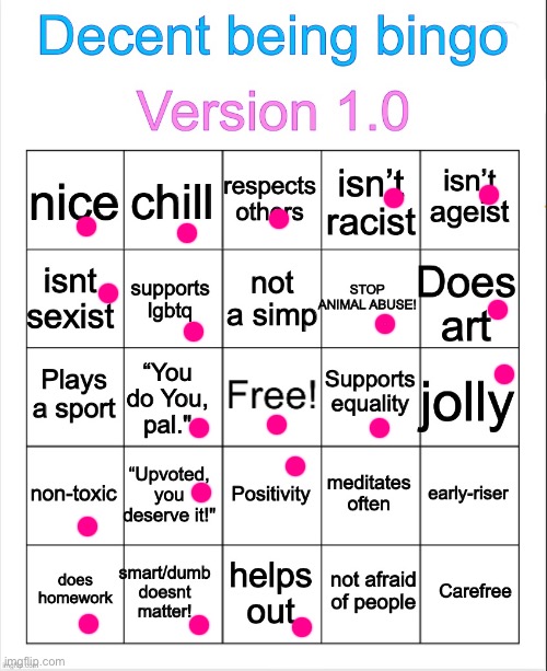 :3 | image tagged in decent being bingo | made w/ Imgflip meme maker