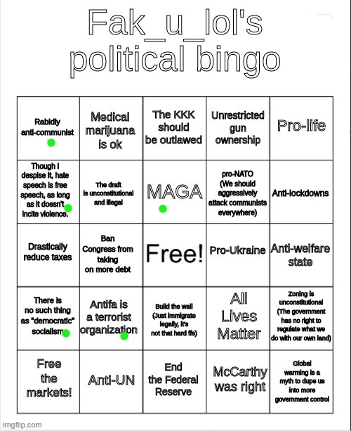 Fak_u_lol's Political Bingo | image tagged in fak_u_lol's political bingo | made w/ Imgflip meme maker