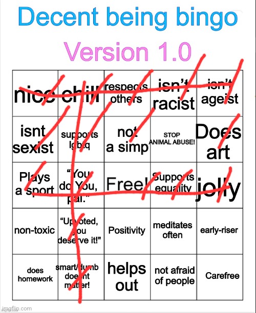 bored. I've got 30 minutes to kill rn. | image tagged in decent being bingo | made w/ Imgflip meme maker