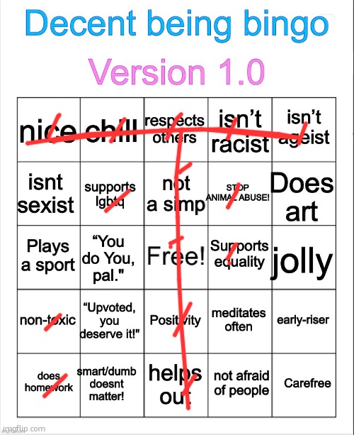 Decent being bingo | image tagged in decent being bingo | made w/ Imgflip meme maker