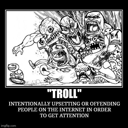 Troll | "TROLL"; INTENTIONALLY UPSETTING OR OFFENDING
PEOPLE ON THE INTERNET IN ORDER
TO GET ATTENTION | image tagged in fun | made w/ Imgflip meme maker