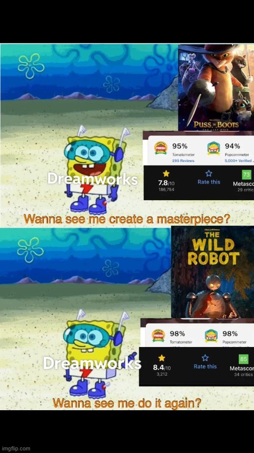 Dreamworks has done it again, | image tagged in spongebob wanna see me do it again,memes,funny,lol | made w/ Imgflip meme maker