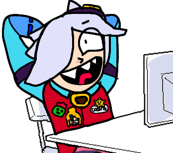 Colette sitting on chair with Computer table Blank Meme Template