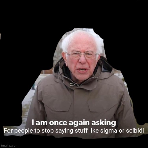 Bernie I Am Once Again Asking For Your Support | For people to stop saying stuff like sigma or scibidi | image tagged in memes,bernie i am once again asking for your support | made w/ Imgflip meme maker