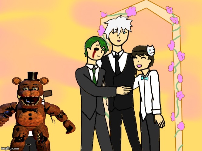 Removed the garbage and added  Freddy Fazbear | image tagged in gojo icy radium wedding | made w/ Imgflip meme maker