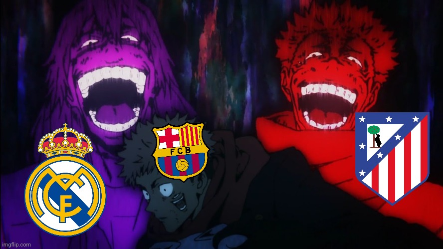 best fc barcelona match ever | Osasuna Iruñea - Bartzelona-Barcelona 4:2 | image tagged in mahito and sukuna laugh,osasuna nunca se rinde,barcelona,atleti,real madrid,laliga | made w/ Imgflip meme maker