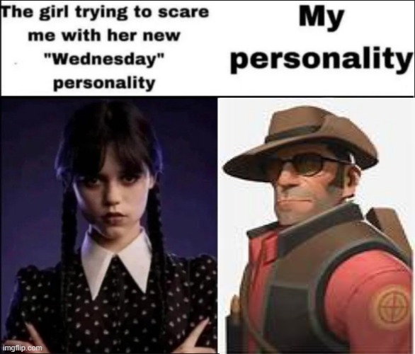 The girl trying to scare me with her new Wednesday personality | image tagged in the girl trying to scare me with her new wednesday personality | made w/ Imgflip meme maker
