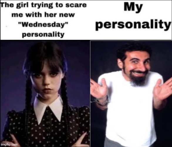 The girl trying to scare me with her new Wednesday personality | image tagged in the girl trying to scare me with her new wednesday personality | made w/ Imgflip meme maker