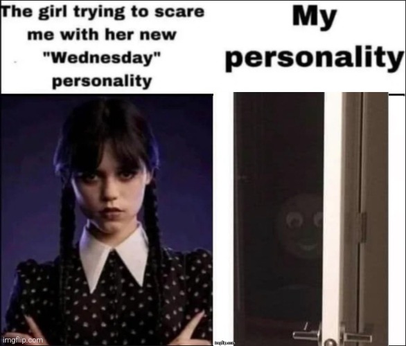 The girl trying to scare me with her new Wednesday personality | image tagged in the girl trying to scare me with her new wednesday personality | made w/ Imgflip meme maker
