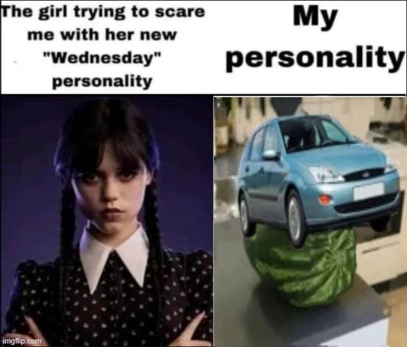 The girl trying to scare me with her new Wednesday personality | image tagged in the girl trying to scare me with her new wednesday personality | made w/ Imgflip meme maker