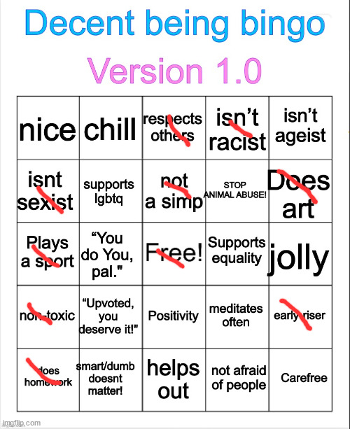 Decent being bingo | image tagged in decent being bingo | made w/ Imgflip meme maker