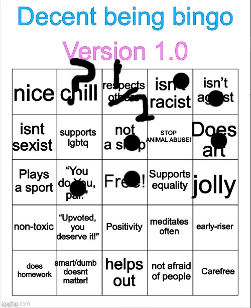 Decent being bingo | image tagged in decent being bingo | made w/ Imgflip meme maker