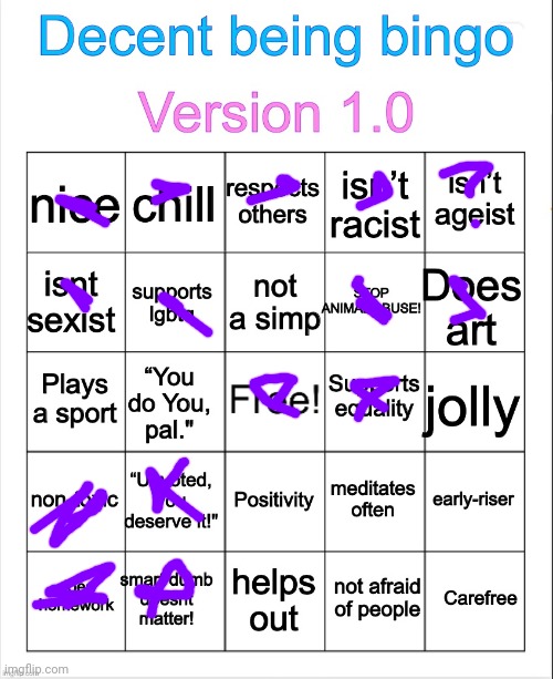 ageist?? | image tagged in decent being bingo | made w/ Imgflip meme maker