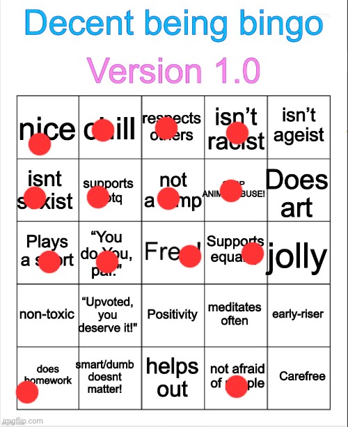 I admit I have flaws | image tagged in decent being bingo | made w/ Imgflip meme maker