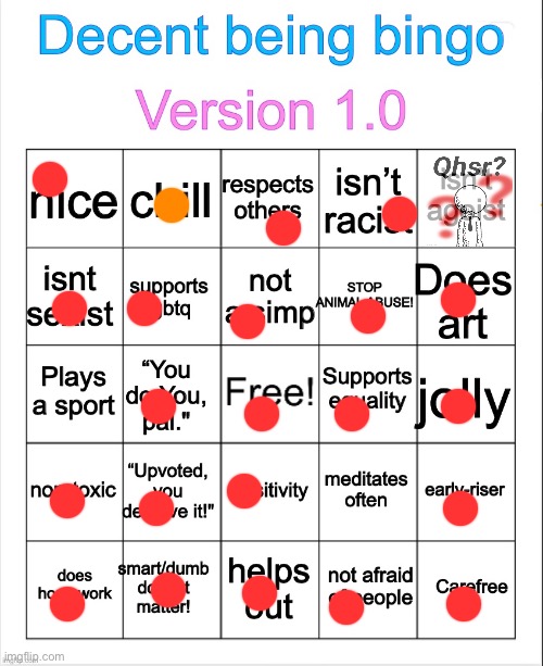 Decent being bingo | image tagged in decent being bingo | made w/ Imgflip meme maker
