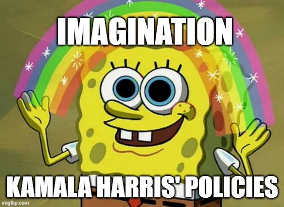 Imagination Spongebob | IMAGINATION; KAMALA HARRIS' POLICIES | image tagged in memes,imagination spongebob | made w/ Imgflip meme maker