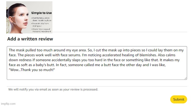 Is This Product Review TMI? | image tagged in beauty,amazon reviews,silly,i am joking | made w/ Imgflip meme maker