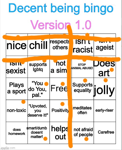 Decent being bingo | image tagged in decent being bingo | made w/ Imgflip meme maker