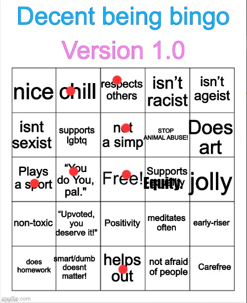 Decent being bingo | Equity. | image tagged in decent being bingo | made w/ Imgflip meme maker
