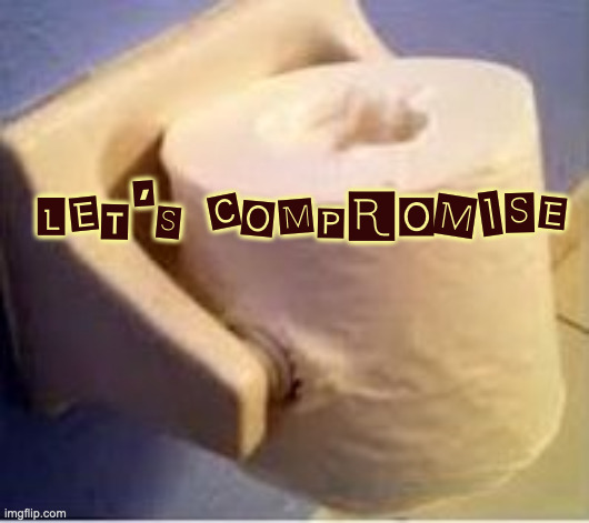 Wrong Way Toilet Paper | LET'S COMPROMISE | image tagged in wrong way toilet paper | made w/ Imgflip meme maker