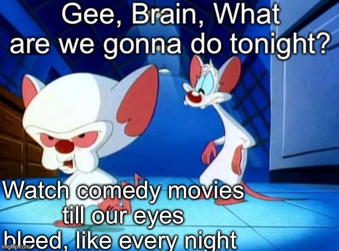 Gee brain | Watch comedy movies till our eyes bleed, like every night | image tagged in gee brain | made w/ Imgflip meme maker