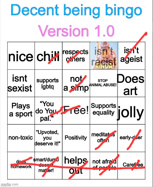 Decent being bingo | image tagged in decent being bingo | made w/ Imgflip meme maker