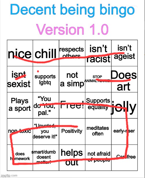 Decent being bingo | image tagged in decent being bingo | made w/ Imgflip meme maker