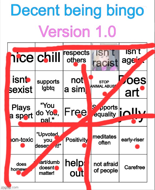 Decent being bingo | image tagged in decent being bingo | made w/ Imgflip meme maker
