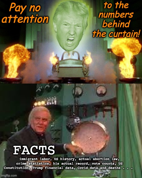 Pay no attention to the numbers behind the curtain! FACTS immigrant labor, US history, actual abortion law, crime statistics, his actual rec | image tagged in pay no attention to that man behind the curtain,pay no attention to the man behind the curtain | made w/ Imgflip meme maker