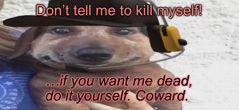 chucklenuts | Don’t tell me to kill myself! …if you want me dead, do it yourself. Coward. | image tagged in chucklenuts | made w/ Imgflip meme maker