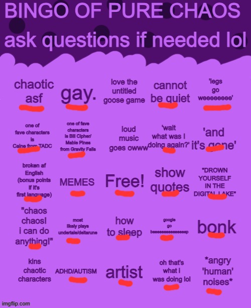 >:3 | image tagged in bingo of pure chaos | made w/ Imgflip meme maker