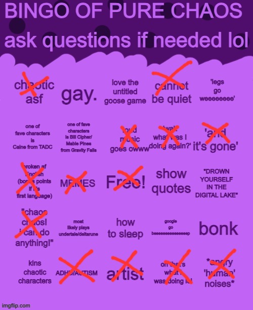 :\ | image tagged in bingo of pure chaos | made w/ Imgflip meme maker