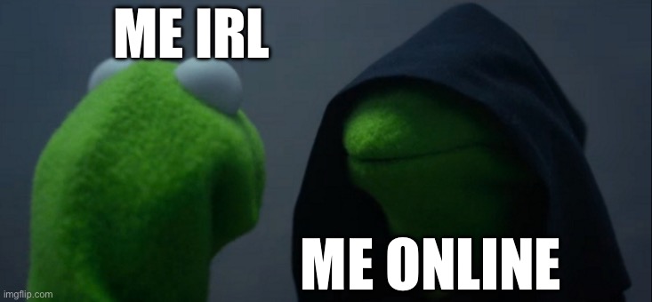 I dunno. | ME IRL; ME ONLINE | image tagged in memes,evil kermit,idk,random | made w/ Imgflip meme maker