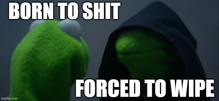 My attempt at a fun stream meme | BORN TO SHIT; FORCED TO WIPE | image tagged in memes,evil kermit | made w/ Imgflip meme maker