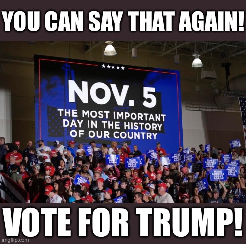 November 5, 2024 – the most important day in the history of the United States! | YOU CAN SAY THAT AGAIN! VOTE FOR TRUMP! | image tagged in president trump,donald trump,republican party,presidential election,important,history | made w/ Imgflip meme maker