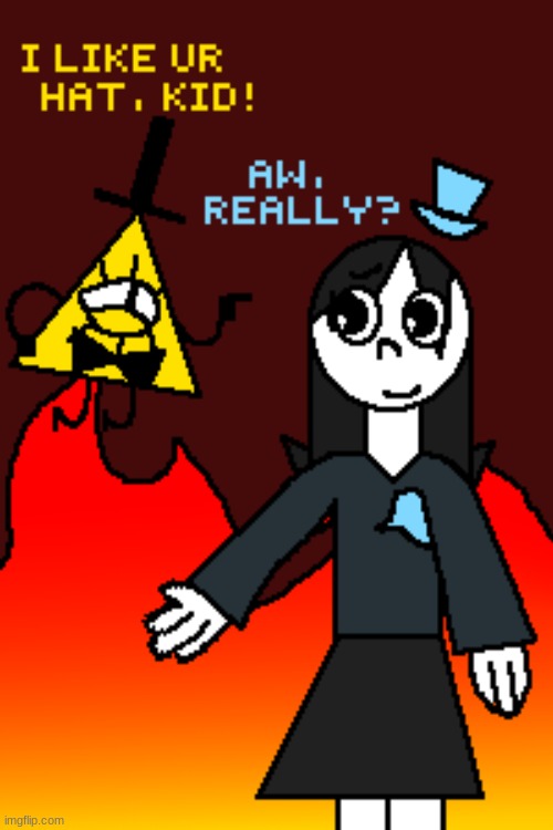 Quinn doesn't hear compliments enough! She has no defense! | image tagged in ocs,pixel,art,bill cipher,crossover | made w/ Imgflip meme maker