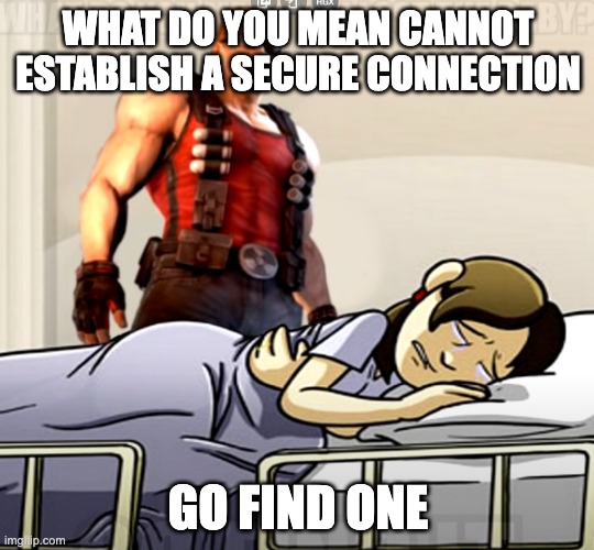what do you mean you lost the x | WHAT DO YOU MEAN CANNOT ESTABLISH A SECURE CONNECTION; GO FIND ONE | image tagged in what do you mean you lost the x | made w/ Imgflip meme maker