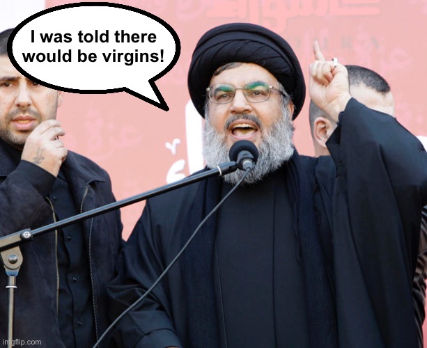 Martyr Shmartyr! | I was told there would be virgins! | image tagged in nasrallah | made w/ Imgflip meme maker