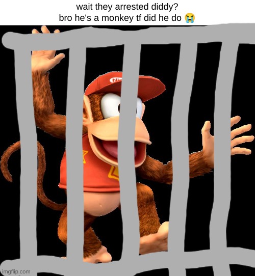 Diddy Kong | wait they arrested diddy?
bro he's a monkey tf did he do 😭 | image tagged in diddy kong | made w/ Imgflip meme maker