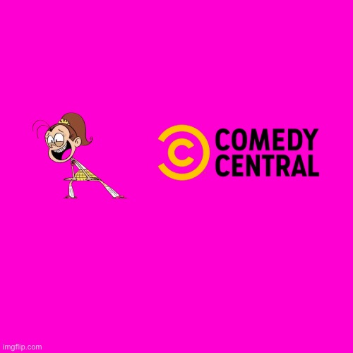 Luan and the Comedy Central Logo | image tagged in blank hot pink background,the loud house,nickelodeon,comedy central,laughing,comedy | made w/ Imgflip meme maker