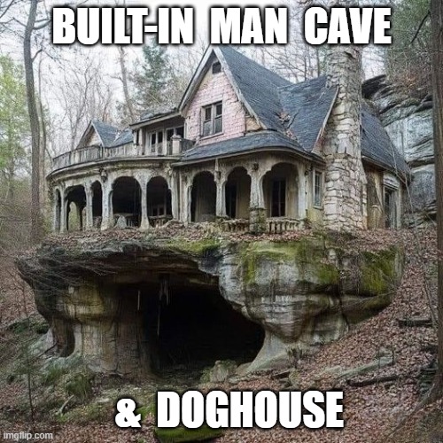 For the Hubby | BUILT-IN  MAN  CAVE; &  DOGHOUSE | image tagged in husband | made w/ Imgflip meme maker