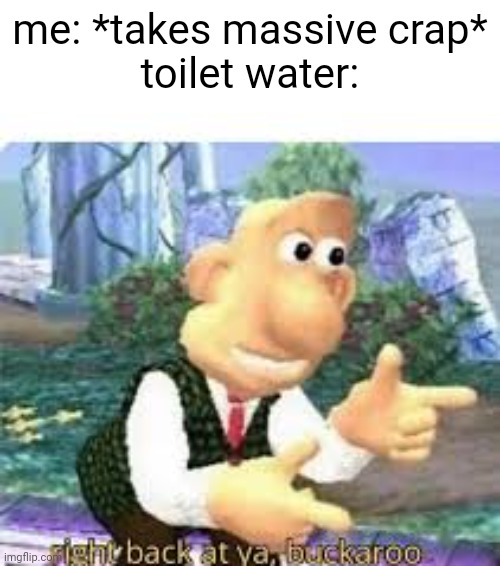 very annoying | me: *takes massive crap*

toilet water: | image tagged in right back at ya buckaroo,relatable,wallace and gromit,memes,annoying | made w/ Imgflip meme maker