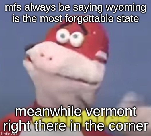 gobbles | mfs always be saying wyoming is the most forgettable state; meanwhile vermont right there in the corner | image tagged in gobbles | made w/ Imgflip meme maker